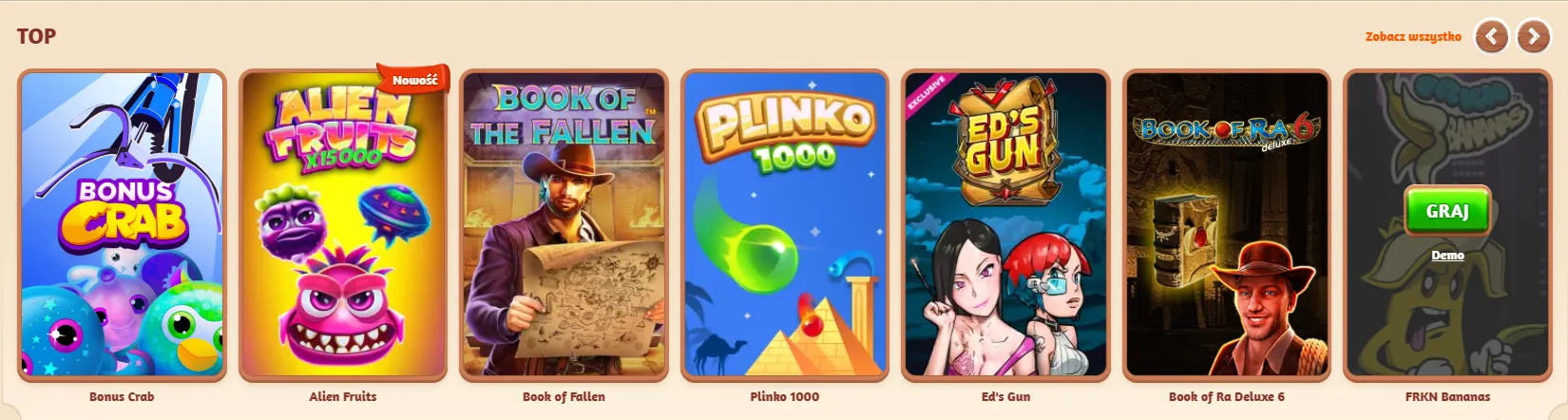 Dostępne slots w Billybets casino